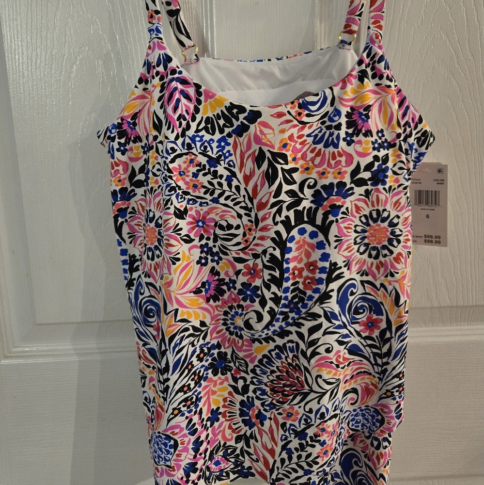 Leilani Women's Tankini Swim Top Vibrant Paisley Top Sz 6. New With Tags